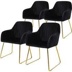 Eetkamerstoel set van 4 met rugleuning en armleuningen zwart Keukenstoel met microvezel fluwelen bekleding ML design