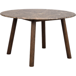 Taransay eikenhouten eettafel donker bruin - met bruin travertine tafelblad - Ø125 cm