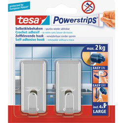 Tesa Powerstrips ophang haken - 4x - zilver - kunststof - 2 kg - Handdoekhaakjes