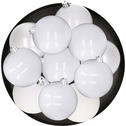 12x Witte kerstballen 8 cm kunststof mat/glans/glitter - Kerstbal