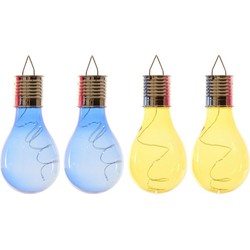 4x Buitenlampen/tuinlampen lampbolletjes/peertjes 14 cm blauw/geel - Buitenverlichting