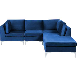 EVJA - Hoekbank met ottomaan 4-zits - Marineblauw - Links - Fluweel