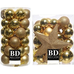 70x stuks kunststof kerstballen met ster piek goud mix 5, 6 en 8 cm - Kerstbal