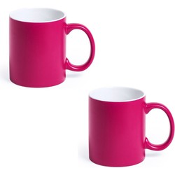 6x Fuchsia/witte drinkbekers/mokken 350 ml - Bekers