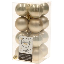 Decoris kleine kerstballen - 16x st - licht champagne - 4 cm - kunststof - Kerstbal