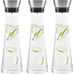 Karaf/schenkkan - Set van 3x stuks - 1 liter - glas - RVS filter - sapkan - waterkan - waterkaraf - Schenkkannen