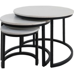 Salontafel Jasmin Marmer - Set van 3 - Wit/Zwart