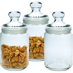 Set van 3x stuks voorraadpotten/bewaarpotten 1000 ml glas met glazen deksel - Voorraadpot