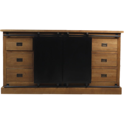 HSM Collection-Dressoir Blackburn 2 Deur 6 La-180x50x85-Naturel/Zwart-Teak/Metaal