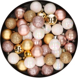 42x stuks kunststof kerstballen lichtroze, parelmoer wit en goud mix 3 cm - Kerstbal