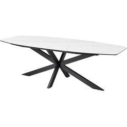 Eettafel Deens Ovaal 200cm - Keramisch Wit - X-Poot - Alicia