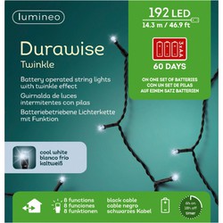 LED Durawise twinkle buitenverlichting op batterij helder wit 192 lampjes - Kerstverlichting kerstboom