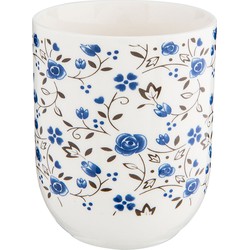 Clayre & Eef Mok  100 ml Blauw Wit Porselein Rond Bloemen Theemok