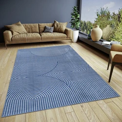 Japandi vloerkleed - Laagpolig - Viscose - Blauw - 80 X 140 CM