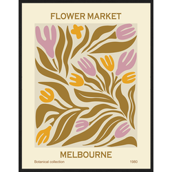 Any Image Print 'Flower Market Melbourne' - Schilderij - Wanddecoratie - Inclusief beukenhouten lijst - Poster - 73x93cm - Zwarte lijst met Passe Partout