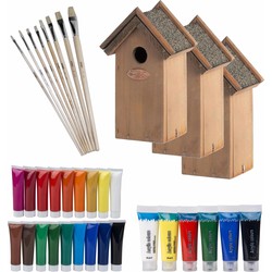 6x stuks houten vogelhuisje/nestkastje 22 cm - Zelf schilderen pakket - verf/kwasten - Vogelhuisjes