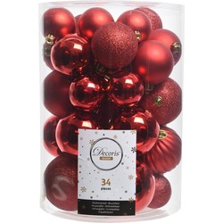 Decoris Kerstballen en ornamenten - 34x st - rood - kunststof - kerstballen - Kerstbal