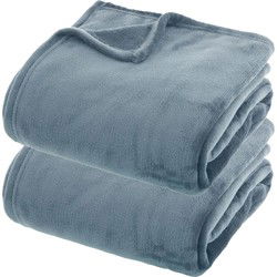Atmosphera Plaids/bank dekens - 2x - ijsblauw - polyester - 180 x 230 cm - Plaids