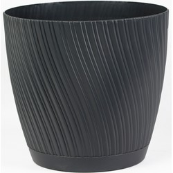 Form Plastic Plantenpot/bloempot Waves - kunststof - antraciet - D15 x H14 cm - met schotel - Plantenpotten