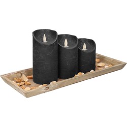 Dienblad van hout met 3 LED kaarsen in de kleur zwart 39 x 15 cm - LED kaarsen