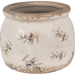 Clayre & Eef Bloempot  Ø 16x13 cm Beige Blauw Keramiek Olijven Bloempot Binnen
