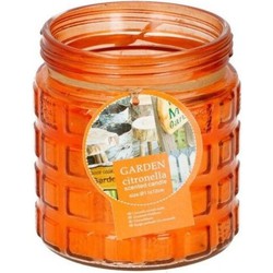 Citronella kaars - in glazen pot - 12 cm - oranje - geurkaarsen