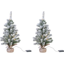 3x stuks besneeuwde miniboompjes/kunst kerstbomen met licht 45 cm - Kunstkerstboom