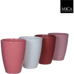 5 stuks - Bloempot Tusca pot rond wit roze marsala 4 assorti h17xd13,5 cm