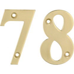 AMIG Huisnummer 78 - massief messing - 5cm - incl. bijpassende schroeven - gepolijst - goudkleur - Huisnummers
