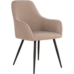 Harbo Dining Chair - Eetkamerstoel in bouclé, beige met zwarte poten, HN1233