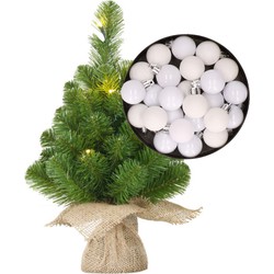 Mini kerstboom/kunstboom met verlichting 45 cm en inclusief kerstballen wit - Kunstkerstboom