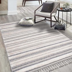 Amida Boho Style Grijs / Crème vloerkleed - Gestreept - 200 X 290 CM