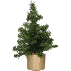 Mini kunstboom/kunst kerstboom groen 45 cm met gouden pot - Kunstkerstboom