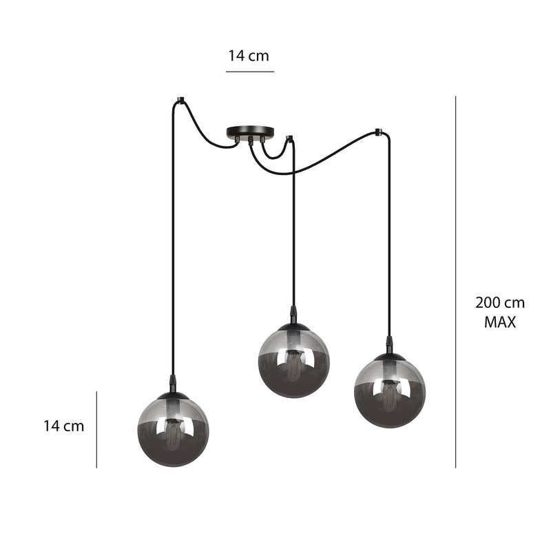 Uppsala mooie zwarte 3L hanglamp gerookt glas 3x E14 - 