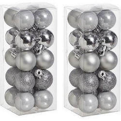 40x Kleine zilveren kerstballen 3 cm kunststof mat/glans/glitter - Kerstbal