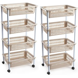 2x stuks opberger/organiser trolley/roltafel met 4 manden 85 cm taupe - Opberg trolley