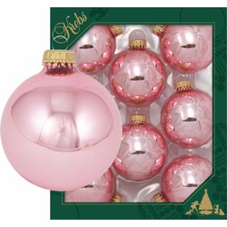 24x Glanzende lichtroze kerstballen van glas 7 cm - Kerstbal
