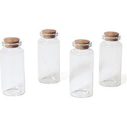 4x Kleine decoratieve glazen flesjes met kurken dop 38 ml - Decoratieve flessen