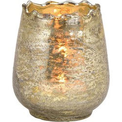 Glazen design windlicht/kaarsenhouder champagne goud 8 x 9 x 8 cm - Waxinelichtjeshouders
