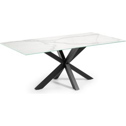 Kave Home - Argo tafel 180 cm porselein wit benen zwart