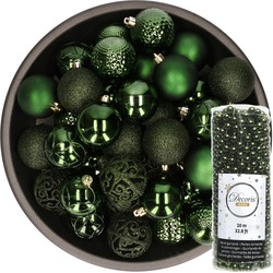 37x stuks kunststof kerstballen 6 cm inclusief kralenslinger donkergroen - Kerstbal