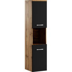 Badplaats Badkamerkast Montreal 30 x 30 x 131 cm - Eiken met Zwart - Hangende Kolomkast met 2 Deuren