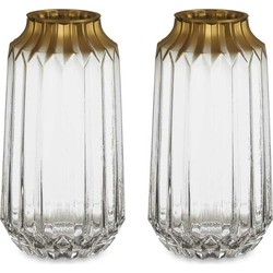 Bloemenvazen 2x stuks - luxe decoratie glas - transparant/goud - 13 x 23 cm - Vazen