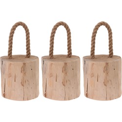 3x Deurstoppers/raamtouw teak hout 14 cm - Deurstoppers