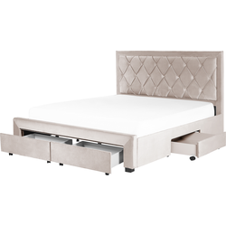 Beliani LIEVIN - Tweepersoonsbed-Beige-Fluweel