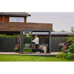 Glazen schuifwand 370 cm, tbv aluminium pergola met lamellen