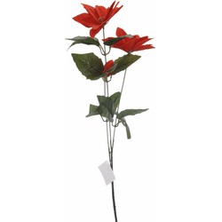 Cosy & Trendy Kunstbloem - Kerstster - rood - 66 cm - polyester - Kunstbloemen