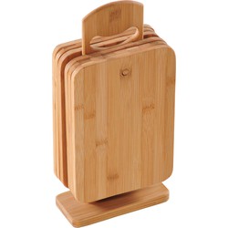 Ontbijtplankjes/broodplankjes - 6 stuks - met houder - 22 x 14 cm - bamboe hout - rechthoekig - Snijplanken
