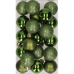 20x stuks kunststof kerstballen dennengroen 3 cm mat/glans/glitter - Kerstbal
