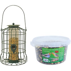 Vogel voedersilo voor kleine vogels metaal groen 36 cm inclusief 4-seizoenen energy vogelvoer - Vogel voedersilo